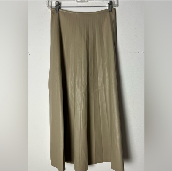 Lime Tan MIDI Pleather Skirt XS - Picture 1 of 6